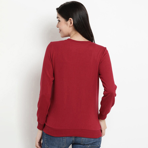 <b>Women's</b> <b>Red</b> Crew Neck <b>Sweatshirt</b> Full Sleeve 100% Cotton Knitted Breathable Casual Winter Front Customizable - Product Image 5