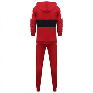 Chándal Rojo con Capucha para Hombre, Diseño Color Block, Cierre de Cremallera, Manga Larga, Ropa Deportiva Casual con Bolsillos Laterales, Ropa de Otoño - Product Image 2