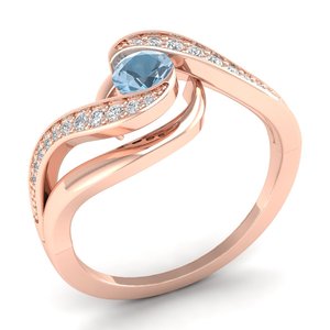 Bague REYES au design élégant en or massif 14 carats avec pierre précieuse aigue-marine ronde de 0,5 carat, moissanite de haute qualité, cadeaux de mariage, bijoux - Product Image 2
