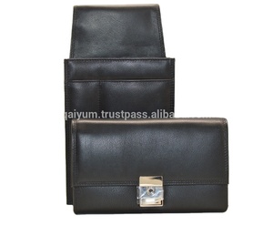 Portefeuille long en cuir véritable avec fermeture à boucle métallique, design minimaliste multifonctionnel unisexe - Product Image 1