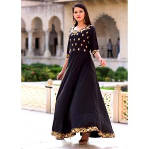 Robe trapèze exclusive en satin, faite main, imprimé floral, taille empire, décolleté en U, taille XS, noire - Product Image 1