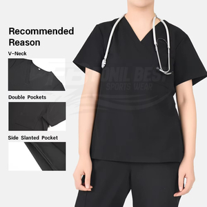 Conjunto de uniforme médico con cuello en V para mujer, negro, de algodón y poliéster, con estetoscopio, para personal médico. - Product Image 5
