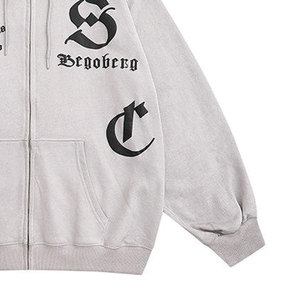 Sudadera con Capucha Extra Grande para Mujer, Gris, de Algodón Tejido, Manga Larga, Cierre Frontal con Cremallera, Estampado de Letras, Ropa de Otoño - Product Image 5