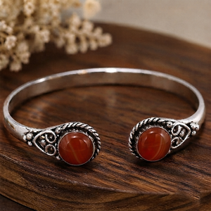 Amber Ember Carnelian Open <b>Cuff</b> <b>Bracelet</b> Handcrafted <b>Silver</b> Plated Brass Classic Scrollwork Gemstone Jewelry Gift Unisex - Product Image 3