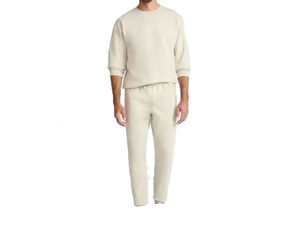 Men's Cream Sweatpants Elastic Waist <b>Drawstring</b> Casual Midweight Cotton Knitted Joggers Autumn Breathable Flat Front - Product Image 1