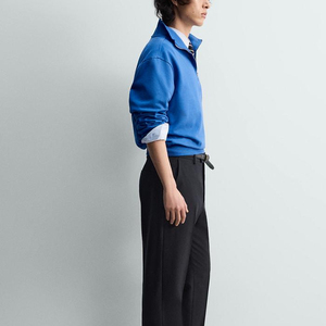 Men's Women's Streetwear Half Zip Pullover Oversized <b>Mock</b> <b>Neck</b> Plain Cotton Custom Logo <b>Top</b> - Product Image 4