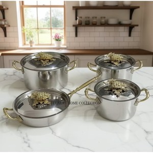 Premium Europe Design Hand-Hammered Stainless Steel Casserole <b>Set</b> with Ornate Pumpkin Lid Knobs Eco-Friendly Kitchenware - Product Image 3