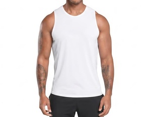 Men's <b>White</b> Sleeveless <b>Tank</b> <b>Top</b> O-Neck Solid Color Knitted Casual Fit Workout Wear - Product Image 1