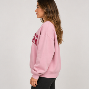 Women's Blush <b>Pink</b> Polka Letter Varsity Crewneck <b>Sweatshirt</b> Long Sleeve Custom Logo - Product Image 3