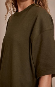 High Quality Spandex Polyester Jersey Print Embroidered Logo Short Sleeved <b>Top</b> Drop Shoulder Round Neck Women T Shirt - Product Image 3