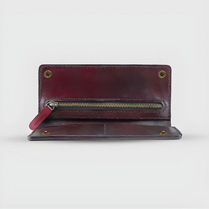 Burgundy <b>Leather</b> Long <b>Wallet</b> For <b>Men</b> Designer <b>Bifold</b> Card Holder Zipper Coin Pocket And Secure Snap Closure - Product Image 3