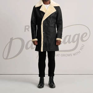 Abrigo Largo de Cuero Genuino Negro para Hombre, Abrigo de Invierno Cálido con Forro de Piel de Oveja, Abrigo de Lujo con Cuello de Piel - Product Image 5