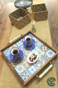 UO Art Premium Custom Wood and Enamel <b>Serving</b> <b>Tray</b> with Decorative Persian Pattern <b>Gold</b> Metal Handles Rectangular <b>Serving</b> Trayv - Product Image 4