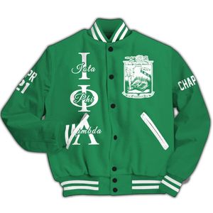 Iota Phi Lambda Women Custom Chapter Varsity Jacket Solid Emerald Green Letter Crest Number Year Sorority Bomber Jacket - Product Image 5