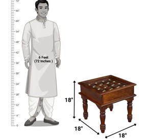 Vintage Carved Bedside <b>Table</b> with Metal Inlay | Antique Carved Top Wooden End <b>Table</b> for Living Room - Product Image 4