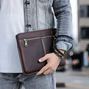 Herren Echt leder Zertifikat Tasche Trendy Stil in Crazy Horse braunem Leder