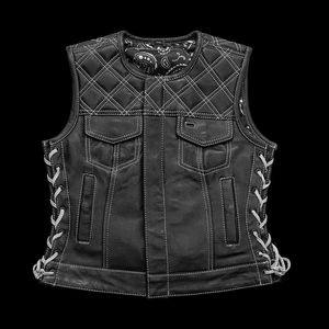 เสื้อกั๊กหนังสีดำสำหรับผู้หญิงสำหรับขี่มอเตอร์ไซค์ - Product Image 1