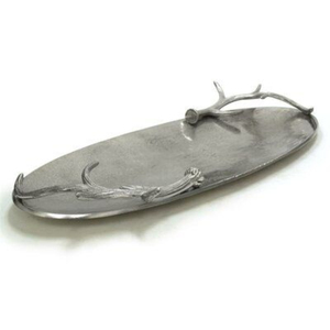 Bandeja de Servicio de Lujo de Aluminio Fundido con Diseño de Cuerno de Ciervo, Acabado Plateado Antiguo, para Hoteles y Restaurantes - Product Image 1
