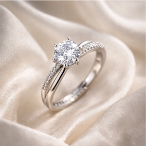 925 Sterling Silver Moissanite Engagement <b>Ring</b> Round Brilliant Solitaire Wedding Band <b>Resizable</b> for Women - Product Image 2