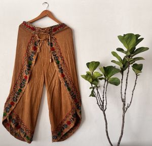Pyjama élégant 100% coton pour femmes, pantalon palazzo en crêpe de rayonne respirant, décontracté, vêtements de nuit tissés doux pour la maison pour l'été - Product Image 2