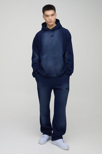 Sweat-shirts à capuche pour hommes, finition délavée, OEM, en molleton de coton, pantalon de survêtement à jambe droite, logo personnalisé, automne-hiver, fabricant - Product Image 4