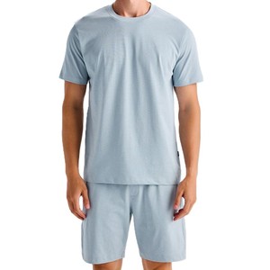 Men's <b>Light</b> Blue Short Sleeve T-Shirt Crew Neck Casual Summer Breathable 100% Cotton Solid Color Regular Fit Shorts Set - Product Image 1