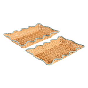 Wholesale Scalloped Rattan Storage <b>Basket</b>, Eco Friendly Woven Wicker Rattan Tray From Home <b>Table</b> Top Decor From Vietnam - Product Image 1