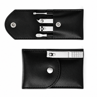 Kit de manucure 4 en 1 en acier inoxydable avec étui en cuir noir, style classique portable pour adultes