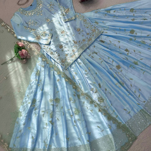Conjunto de Vestido Salwar Kameez Azul Claro Bordado, Ropa Pakistaní con Cuentas Florales, Vestido Indio para Bodas y Fiestas - Product Image 2