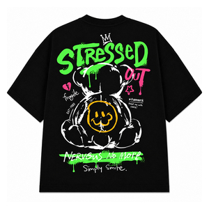 เสื้อยืดโอเวอร์ไซส์ลายการ์ตูนสำหรับผู้ชาย แขนสั้น คอกลม สไตล์สตรีทแวร์ สีดำ - Product Image 1