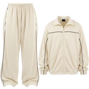 Conjunto Deportivo Unisex con Estampado Sólido, Sudadera con Cuello Camisero, Pantalones Deportivos Casuales de Algodón de Longitud Completa, Bolsillos Laterales, Cintura Elástica - Product Image 1