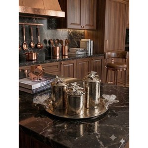 Most Selling Grey And Silver Color Royal Luxury Look Ruffoni Designer <b>Canisters</b> <b>Set</b> Food Storage Container With Tray From India - Product Image 3