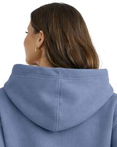 Sudadera con capucha corta de forro polar azul polvoriento con cremallera de un cuarto, bolsillo canguro, dobladillo con cordón ajustable, estilo casual urbano, cálida, para mujer - Product Image 4