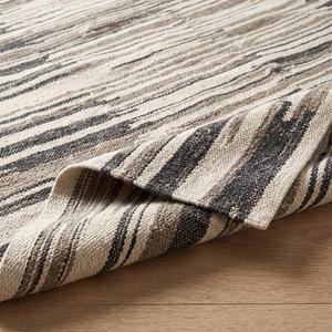 Tapis tissé à la main en laine, beige crème et gris, à rayures linéaires abstraites, géométrique moderne, pour sol - Product Image 6