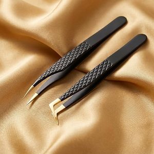 แหนบต่อขนตา KhadmiImpex Black Gold ป้องกันไฟฟ้าสถิตย์ ปลายไฟเบอร์โค้งและปลายตรง ทำจากสแตนเลสสตีล - Product Image 4