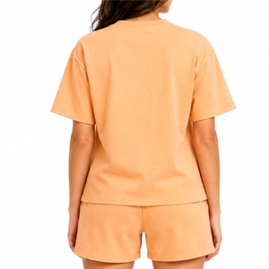 Ensemble T-shirt à manches courtes et short pour femme, en coton respirant, imprimé lettres, coupe ample, short assorti, T-shirt personnalisé - Product Image 2