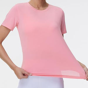 Camisetas Casuales a Cuadros para Mujer, Cómodas y Frescas, al por Mayor, de Mezcla de Algodón, Cuello Redondo, Verano, Ecológicas, de Secado Rápido, 180g - Product Image 2