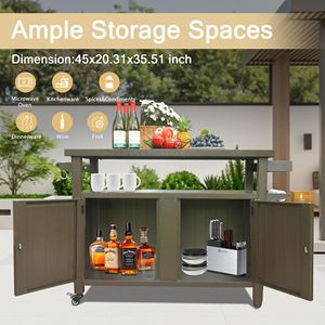 Table de cuisine extérieure en métal avec chariot de rangement à roulettes pour barbecue, préparation culinaire, table de patio pour jardin - Product Image 3