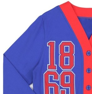 Cardigan en laine/acrylique respirant pour femme, style preppy, col en V, manches longues, rouge et bleu, double boutonnage épais - Product Image 4