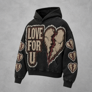 Sweat-shirt à capuche premium personnalisé pour homme, en coton épais, style streetwear, avec motif cœur brisé, effet délavé à l'acide, fabrication artisanale - Product Image 4