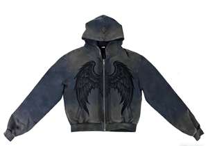 Sweat-shirt à capuche zippé vintage pour homme, qualité supérieure, 2026, logo personnalisé, impression directe, streetwear, fabricant - Product Image 4