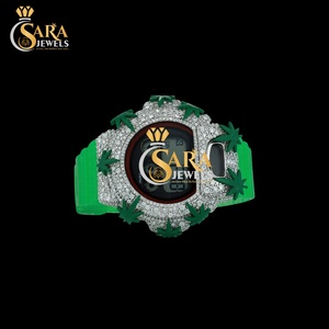 Reloj de Diamantes Premium con Acabado Moissanite VVS, Correa Verde, Acero Inoxidable, Joyería de Lujo de la India - Product Image 1