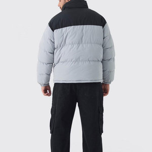 Blouson matelassé homme color block, col montant, fermeture éclair, épais, hiver, décontracté, coupe-vent, rembourrage polyester, coupe ample - Product Image 3