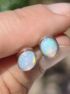 Mehrajuddin Gems Natural Fine Luxury <b>Opal</b> Oval Cut Bezel Set <b>Stud</b> <b>Earrings</b> 925 Silver 3 Gram Wedding Jewelry October Birthstone - Product Image 5