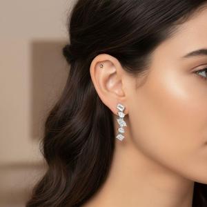 Multi Shape Moissanite Leaf Cluster <b>Hoop</b> <b>Earrings</b> <b>for</b> <b>Women</b> Wholesale 925 Sterling <b>Silver</b> Luxury Wedding Bridal Fine Jewelry - Product Image 3