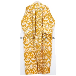 Kimono de Verano Hecho a Mano, Maxi Vestido de Playa de Algodón Puro con Cuello en V, Estampado Floral Ikat, Camisón Elegante para Damas de Honor - Product Image 1