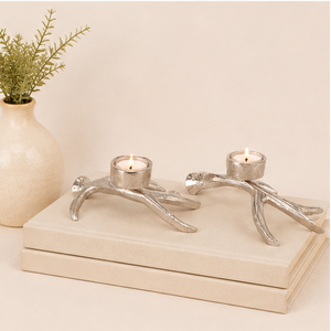 Modern Silver Metal Antler Tealight Candle Holder Handcrafted Aluminum Stag Horn Candle <b>Stand</b> For Tabletop Centerpiece Living - Product Image 4