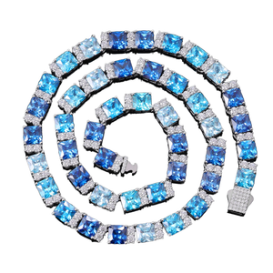 Collier Tennis de Luxe Bleu en Moissanite Taille Princesse, Style Hip Hop Glacé, Tendance Soirée, VVS Premium, Bijou Statement Unisexe - Product Image 1