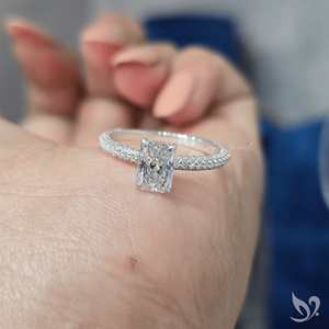 1CT Radiant Cut Lab Grown Diamond <b>Ring</b> Bold Rectangular Engagement <b>Ring</b> Double Pave Band 10K White Gold <b>Ring</b> - Product Image 4