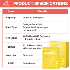 มาส์กหน้า BIAIfekt Korean EXOSHOT Diary Ampoule CICA คอลลาเจน โพรโพลิส ใบเสือ ช่วยลดเลือนริ้วรอย ฟื้นฟูผิวกระจ่างใส บำรุงผิวชุ่มชื้น กระชับรูขุมขน - Product Image 4
